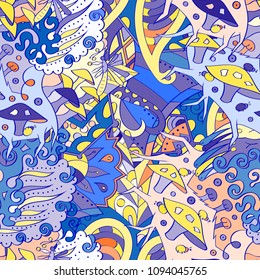 Tracery seamless pattern. Mehndi design. Ethnic colorful doodle texture. Curved doodling background. Vector