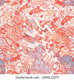 Tracery seamless pattern. Mehndi design. Ethnic colorful doodle texture. Curved doodling background. Vector
