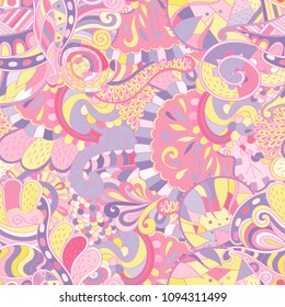 Tracery seamless pattern. Mehndi design. Ethnic colorful doodle texture. Curved doodling background. Vector