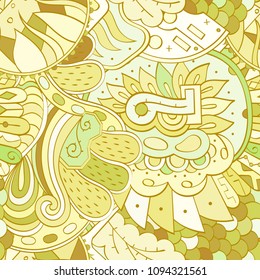 Tracery seamless pattern. Mehndi design. Ethnic colorful doodle texture. Curved doodling background. Vector