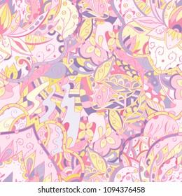 Tracery seamless pattern. Mehndi design. Ethnic colorful doodle texture. Curved doodling background. Vector