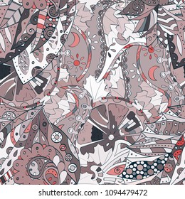Tracery seamless pattern. Mehndi design. Ethnic colorful doodle texture. Curved doodling background. Vector