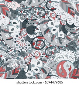 Tracery seamless pattern. Mehndi design. Ethnic colorful doodle texture. Curved doodling background. Vector