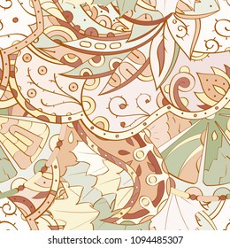 Tracery seamless pattern. Mehndi design. Ethnic colorful doodle texture. Curved doodling background. Vector