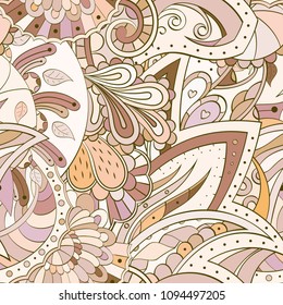 Tracery seamless pattern. Mehndi design. Ethnic colorful doodle texture. Curved doodling background. Vector
