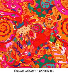 Tracery seamless pattern. Mehndi design. Ethnic colorful doodle texture. Curved doodling background. Vector
