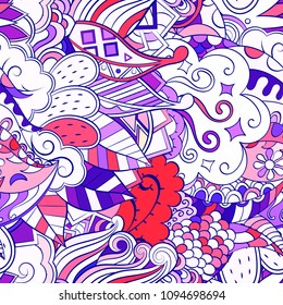 Tracery seamless pattern. Mehndi design. Ethnic colorful doodle texture. Curved doodling background. Vector