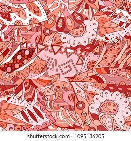 Tracery seamless pattern. Mehndi design. Ethnic colorful doodle texture. Curved doodling background. Vector