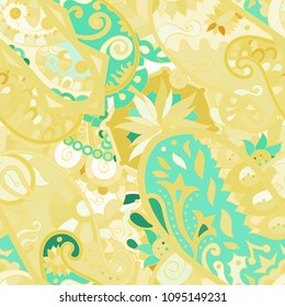 Tracery seamless pattern. Mehndi design. Ethnic colorful doodle texture. Curved doodling background. Vector