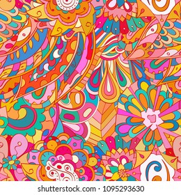 Tracery seamless pattern. Mehndi design. Ethnic colorful doodle texture. Curved doodling background. Vector