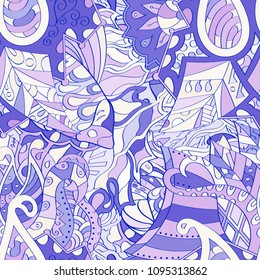 Tracery seamless pattern. Mehndi design. Ethnic colorful doodle texture. Curved doodling background. Vector