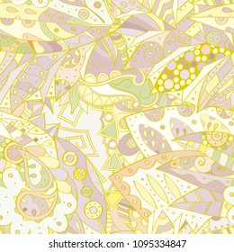 Tracery seamless pattern. Mehndi design. Ethnic colorful doodle texture. Curved doodling background. Vector