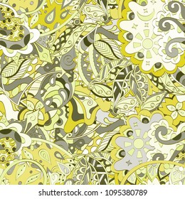 Tracery seamless pattern. Mehndi design. Ethnic colorful doodle texture. Curved doodling background. Vector