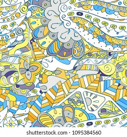 Tracery seamless pattern. Mehndi design. Ethnic colorful doodle texture. Curved doodling background. Vector