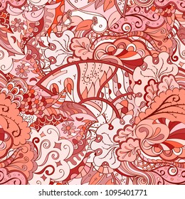 Tracery seamless pattern. Mehndi design. Ethnic colorful doodle texture. Curved doodling background. Vector