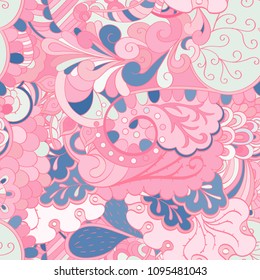 Tracery seamless pattern. Mehndi design. Ethnic colorful doodle texture. Curved doodling background. Vector