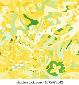 Tracery seamless pattern. Mehndi design. Ethnic colorful doodle texture. Curved doodling background. Vector