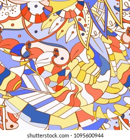 Tracery seamless pattern. Mehndi design. Ethnic colorful doodle texture. Curved doodling background. Vector