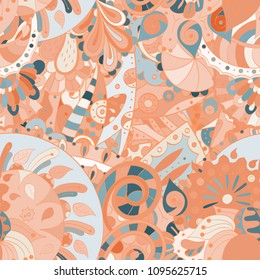 Tracery seamless pattern. Mehndi design. Ethnic colorful doodle texture. Curved doodling background. Vector