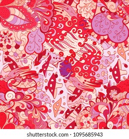 Tracery seamless pattern. Mehndi design. Ethnic colorful doodle texture. Curved doodling background. Vector