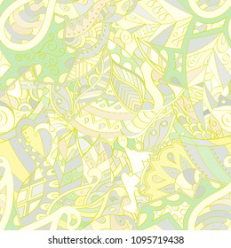 Tracery seamless pattern. Mehndi design. Ethnic colorful doodle texture. Curved doodling background. Vector