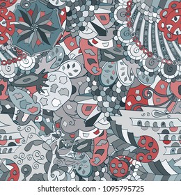 Tracery seamless pattern. Mehndi design. Ethnic colorful doodle texture. Curved doodling background. Vector