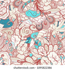 Tracery seamless pattern. Mehndi design. Ethnic colorful doodle texture. Curved doodling background. Vector