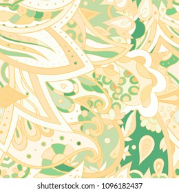 Tracery seamless pattern. Mehndi design. Ethnic colorful doodle texture. Curved doodling background. Vector
