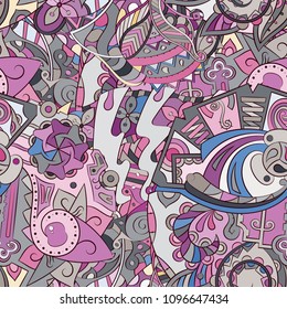 Tracery seamless pattern. Mehndi design. Ethnic colorful doodle texture. Curved doodling background. Vector