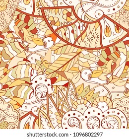 Tracery seamless pattern. Mehndi design. Ethnic colorful doodle texture. Curved doodling background. Vector