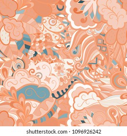 Tracery seamless pattern. Mehndi design. Ethnic colorful doodle texture. Curved doodling background. Vector