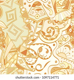 Tracery seamless pattern. Mehndi design. Ethnic colorful doodle texture. Curved doodling background. Vector