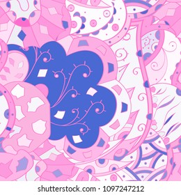 Tracery seamless pattern. Mehndi design. Ethnic colorful doodle texture. Curved doodling background. Vector