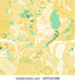 Tracery seamless pattern. Mehndi design. Ethnic colorful doodle texture. Curved doodling background. Vector