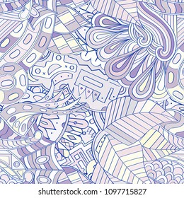 Tracery seamless pattern. Mehndi design. Ethnic colorful doodle texture. Curved doodling background. Vector