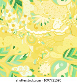 Tracery seamless pattern. Mehndi design. Ethnic colorful doodle texture. Curved doodling background. Vector