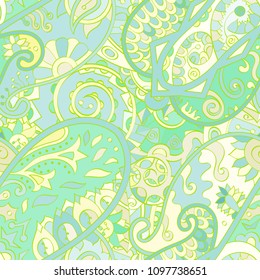 Tracery seamless pattern. Mehndi design. Ethnic colorful doodle texture. Curved doodling background. Vector