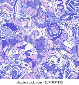 Tracery seamless pattern. Mehndi design. Ethnic colorful doodle texture. Curved doodling background. Vector