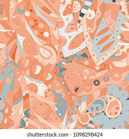 Tracery seamless pattern. Mehndi design. Ethnic colorful doodle texture. Curved doodling background. Vector