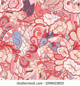 Tracery seamless pattern. Mehndi design. Ethnic colorful doodle texture. Curved doodling background. Vector