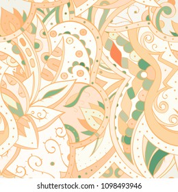 Tracery seamless pattern. Mehndi design. Ethnic colorful doodle texture. Curved doodling background. Vector