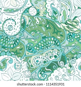 Tracery seamless pattern. Mehndi design. Ethnic colorful doodle texture. Curved doodling background. Vector
