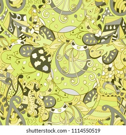 Tracery seamless pattern. Mehndi design. Ethnic colorful doodle texture. Curved doodling background. Vector
