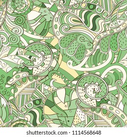 Tracery seamless pattern. Mehndi design. Ethnic colorful doodle texture. Curved doodling background. Vector