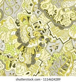 Tracery seamless pattern. Mehndi design. Ethnic colorful doodle texture. Curved doodling background. Vector