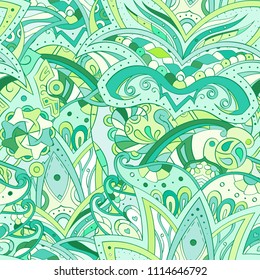Tracery seamless pattern. Mehndi design. Ethnic colorful doodle texture. Curved doodling background. Vector