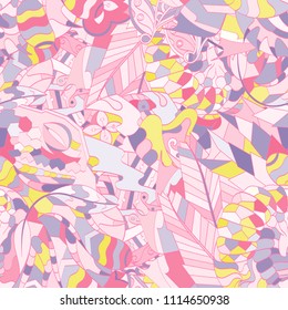 Tracery seamless pattern. Mehndi design. Ethnic colorful doodle texture. Curved doodling background. Vector