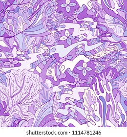 Tracery seamless pattern. Mehndi design. Ethnic colorful doodle texture. Curved doodling background. Vector
