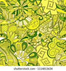 Tracery seamless pattern. Mehndi design. Ethnic colorful doodle texture. Curved doodling background. Vector