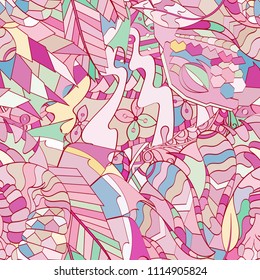 Tracery seamless pattern. Mehndi design. Ethnic colorful doodle texture. Curved doodling background. Vector